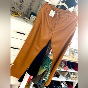 Zara caramel Faux leather trousers/joggers